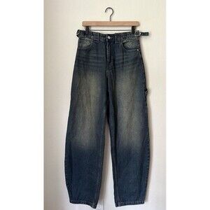 Bershka Jeans Womens 4 Blue Balloon Fit Carpenter Oversized Baggy NEW